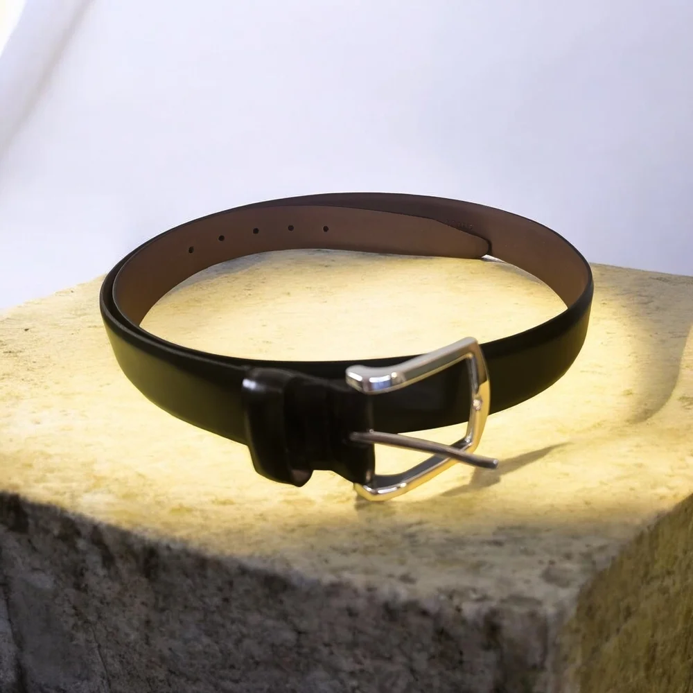 Allen Edmonds Black Leather Belt with Silver Buckle